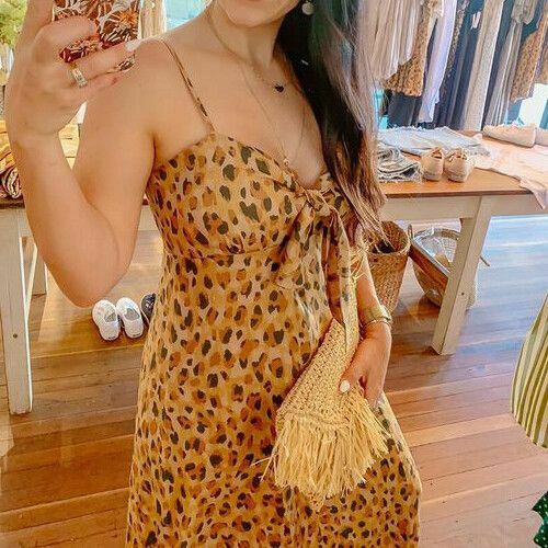 Nomade Leopard Print Tan Tie Front Maxi Dress NWT