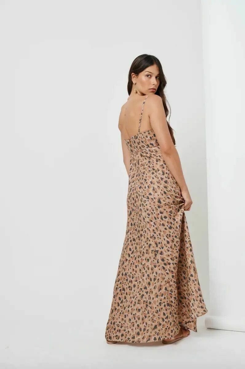 Nomade Leopard Print Tan Tie Front Maxi Dress NWT