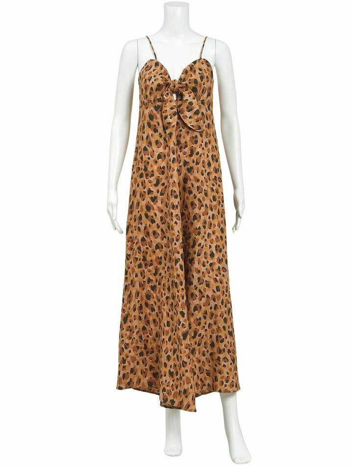 Nomade Leopard Print Tan Tie Front Maxi Dress NWT
