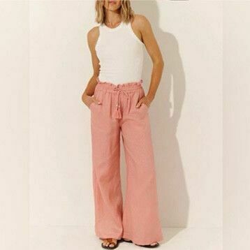 Molly Linen Italian Clay Pink High Waisted Wide Leg Pants RRP$199