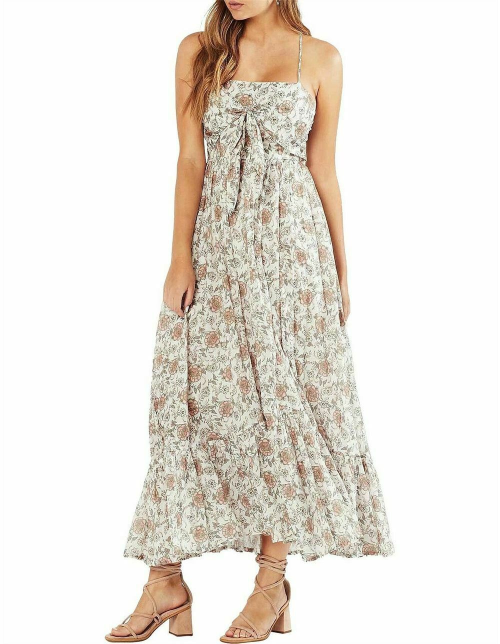 Margaux White Cotton Floral Tie Front Maxi Dress