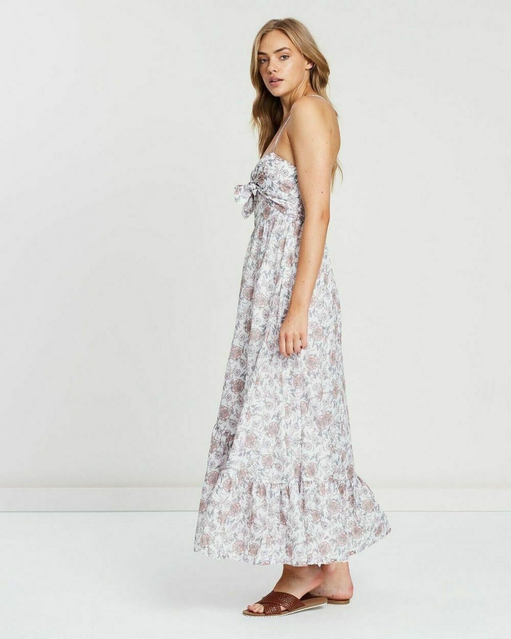 Margaux White Cotton Floral Tie Front Maxi Dress