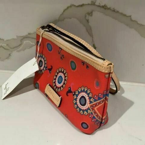 Leather Trim Red Wristlet Clutch Coin Purse Phone Pouch NWT