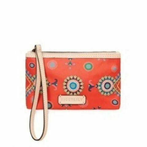 Leather Trim Red Wristlet Clutch Coin Purse Phone Pouch NWT