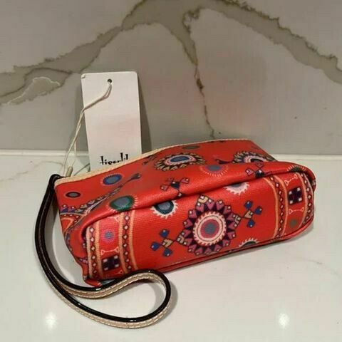 Leather Trim Red Wristlet Clutch Coin Purse Phone Pouch NWT
