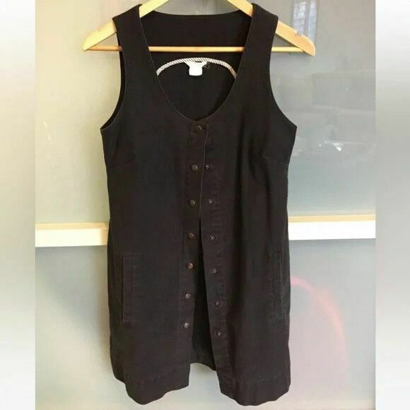 Black Sleeveless Pinafore Denim Mini Dress