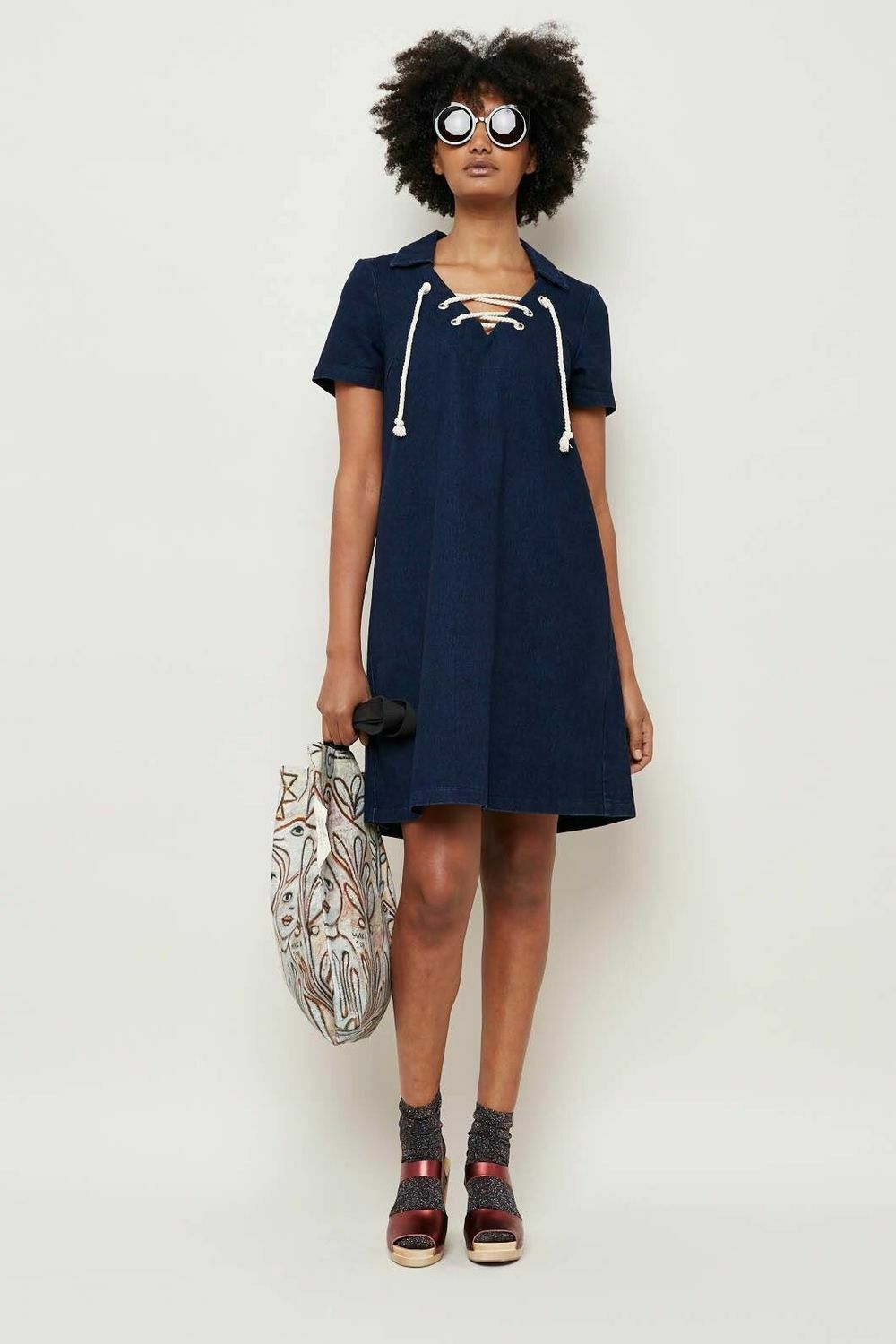 Spells Cotton Denim Shift Shirt Dress
