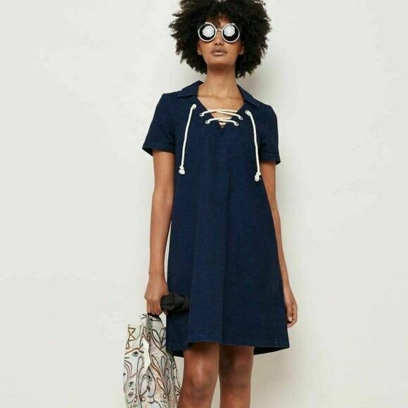 Spells Cotton Denim Shift Shirt Dress