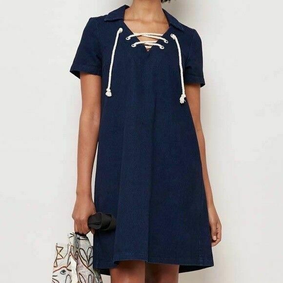 Spells Cotton Denim Shift Shirt Dress