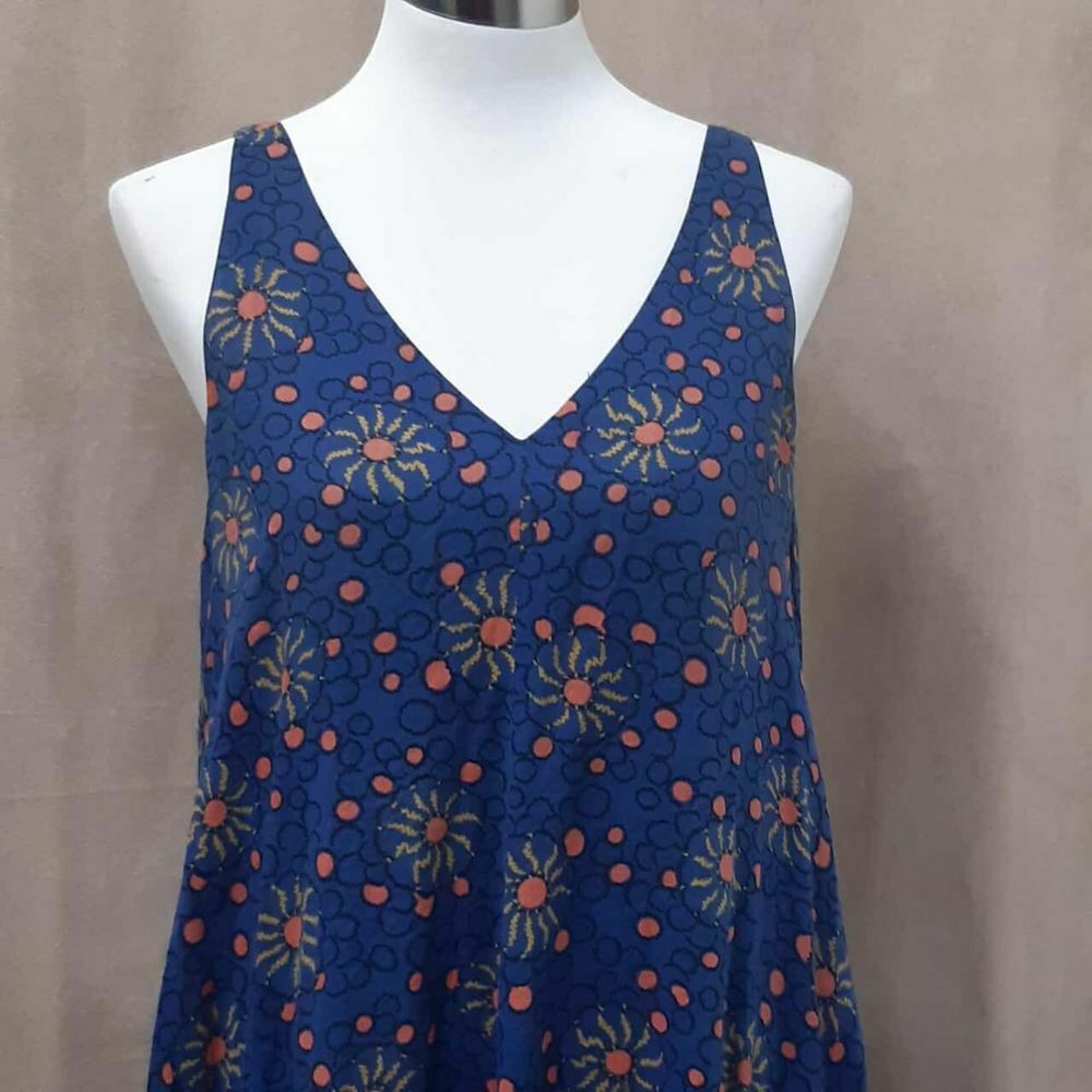Cotton Printed Voile Blue Floral Maxi Dress