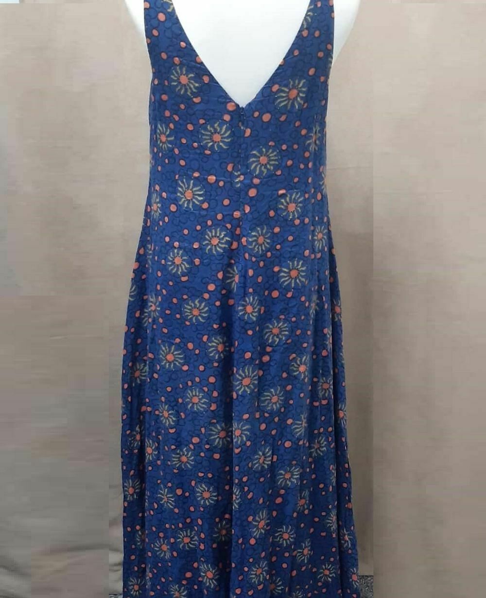 Cotton Printed Voile Blue Floral Maxi Dress