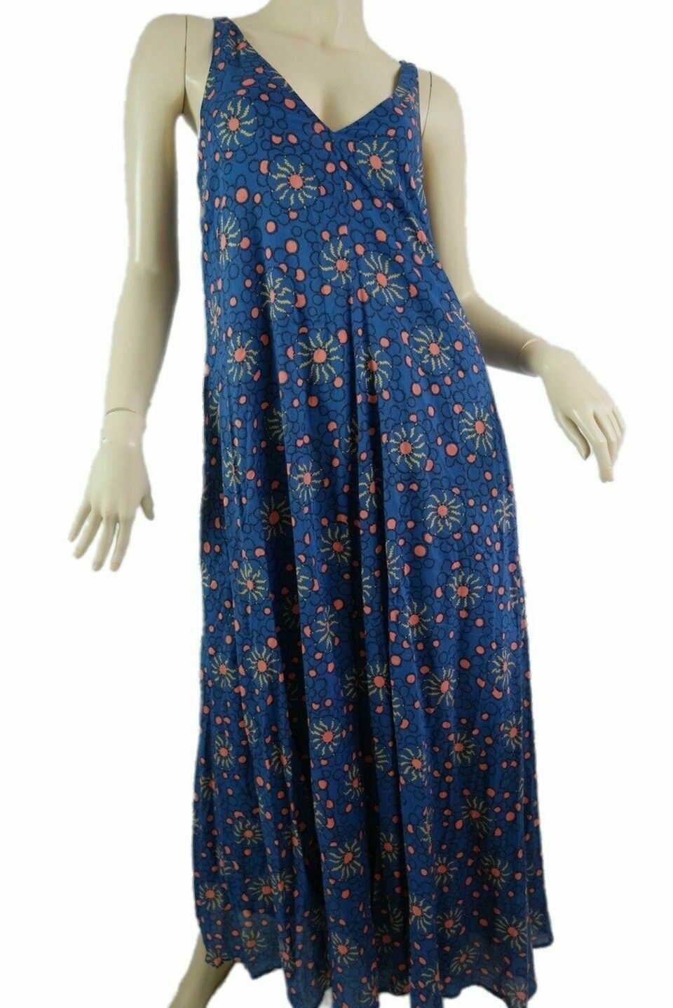 Cotton Printed Voile Blue Floral Maxi Dress