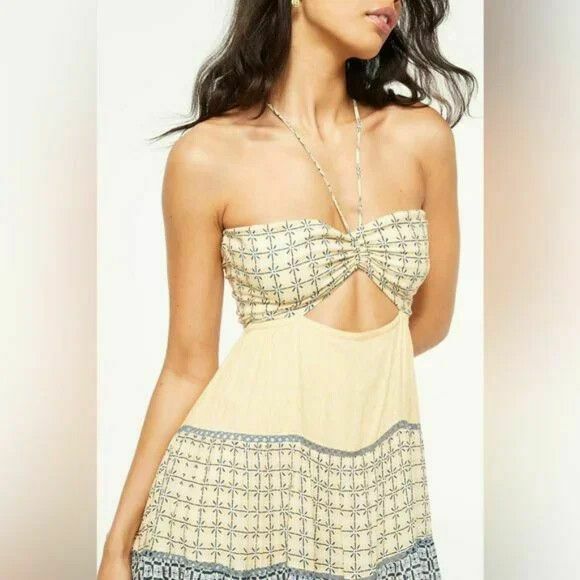 Saydia Aviva Strapless Halter Neck Tie Back Tiered Maxi Dress