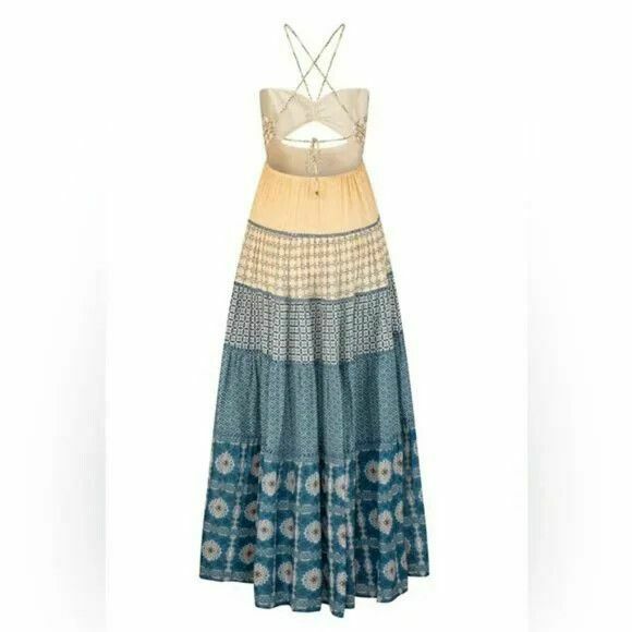 Saydia Aviva Strapless Halter Neck Tie Back Tiered Maxi Dress