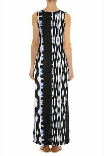 Linen Cotton Blue Boho Print Sleeveless Tank Maxi Dress RRP$229