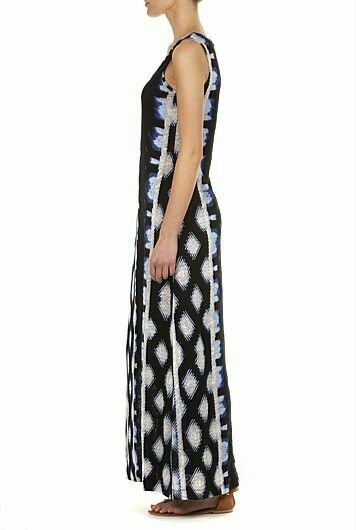 Linen Cotton Blue Boho Print Sleeveless Tank Maxi Dress RRP$229