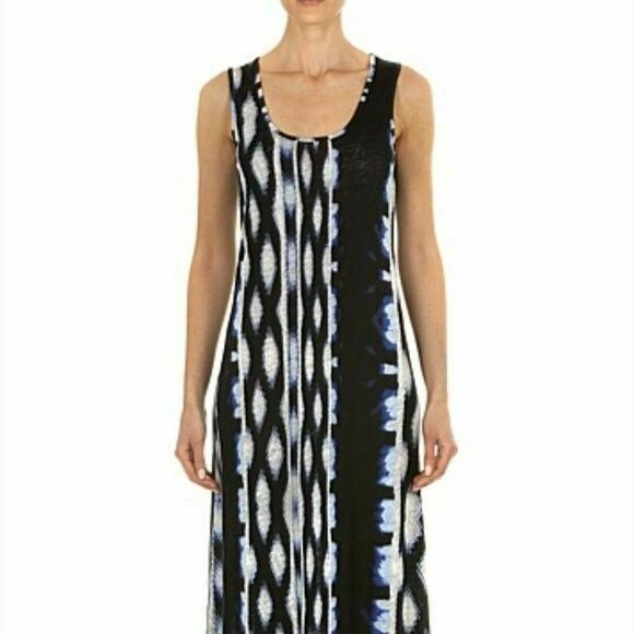 Linen Cotton Blue Boho Print Sleeveless Tank Maxi Dress RRP$229