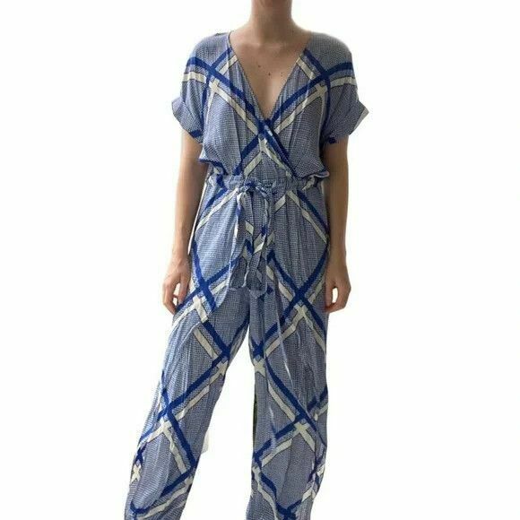 The Flight Tigers & Lions Blue White Split Leg Jumpsuit