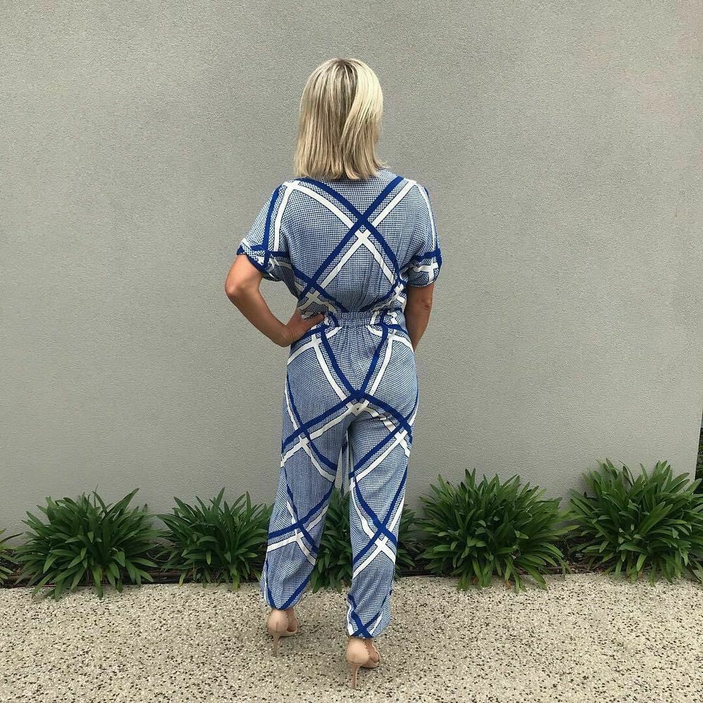 The Flight Tigers & Lions Blue White Split Leg Jumpsuit