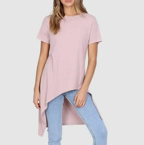 Eryn Dusky Pink Asymmetric Hi Low Hem T Shirt Tee Top