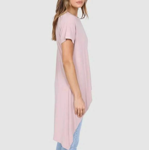 Eryn Dusky Pink Asymmetric Hi Low Hem T Shirt Tee Top
