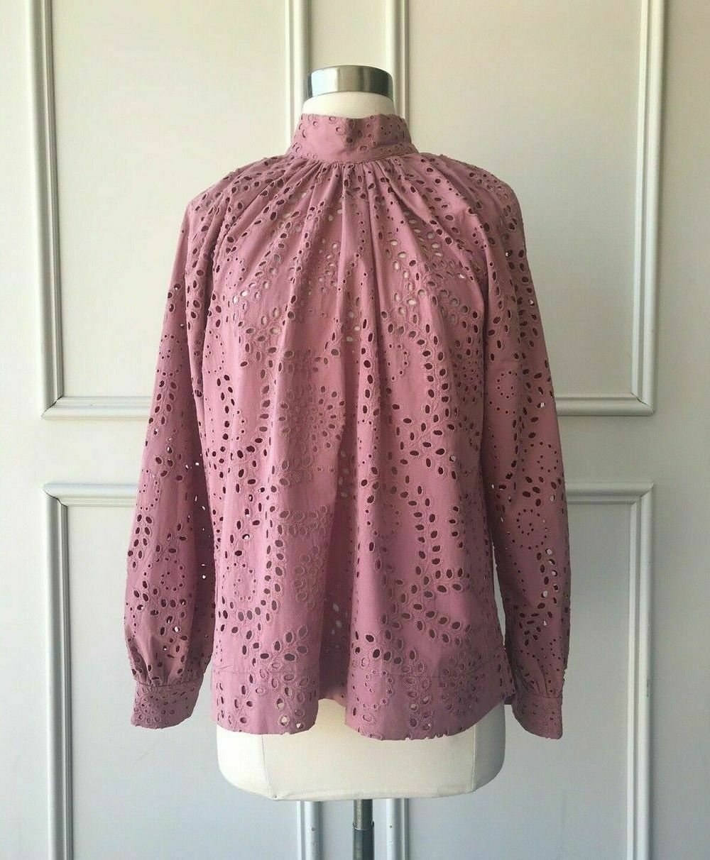 Dusky Pink Tonal Broderie Anglaise Long Sleeve Blouse