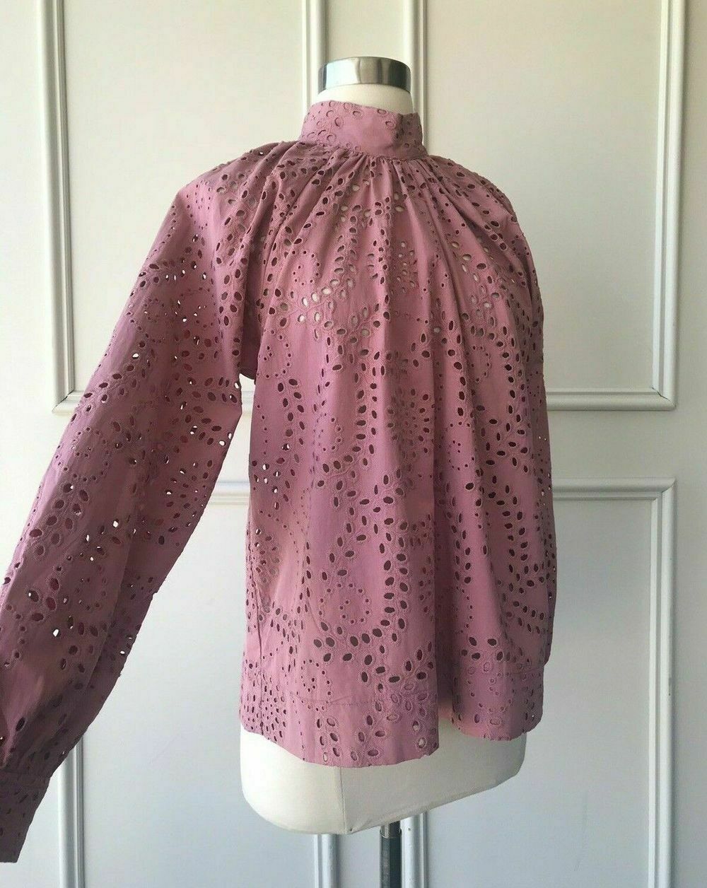Dusky Pink Tonal Broderie Anglaise Long Sleeve Blouse