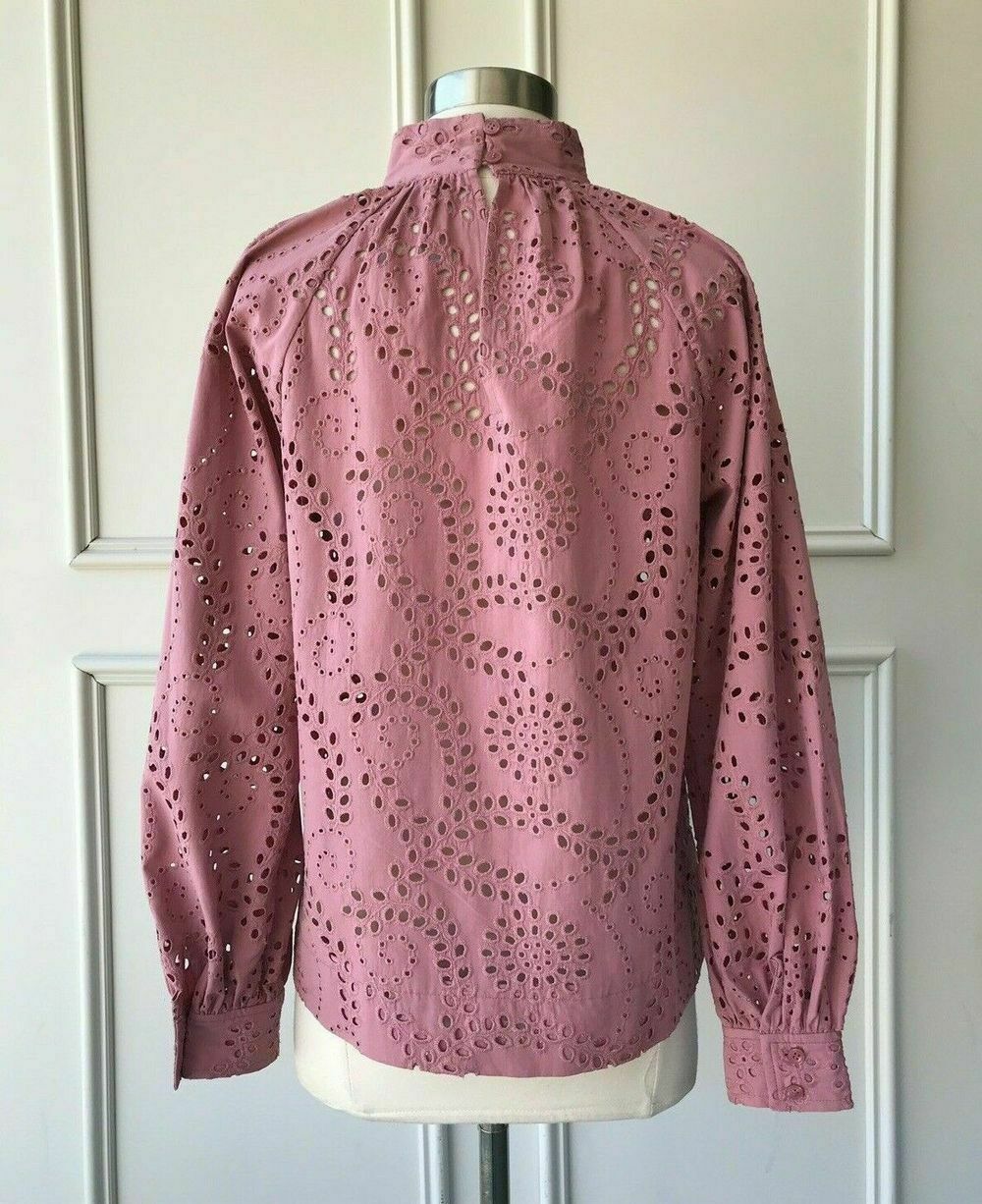 Dusky Pink Tonal Broderie Anglaise Long Sleeve Blouse