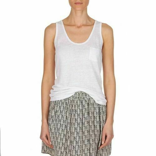 Linen Textured White Pocket Longline Singlet Sleeveless Tank Top