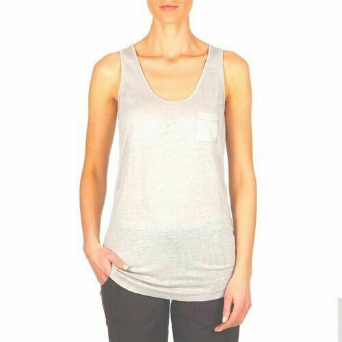 Linen Textured White Pocket Longline Singlet Sleeveless Tank Top