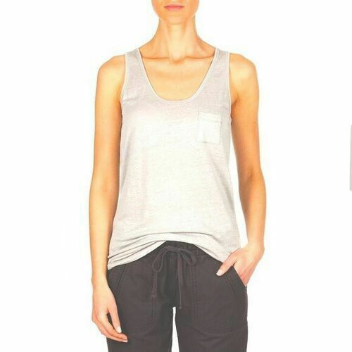 Linen Textured White Pocket Longline Singlet Sleeveless Tank Top