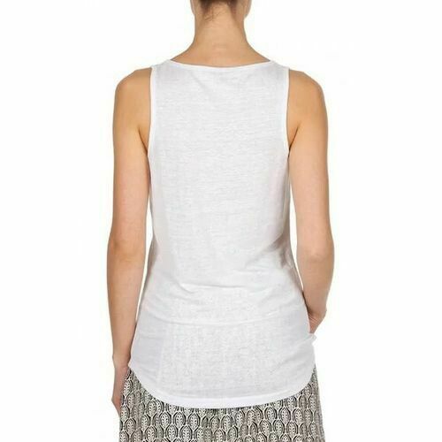 Linen Textured White Pocket Longline Singlet Sleeveless Tank Top