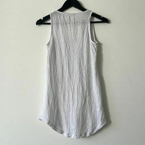 Linen Textured White Pocket Longline Singlet Sleeveless Tank Top