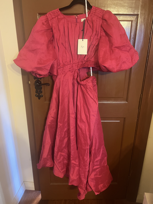 aje tidal tucked midi dress Hire Tidal Tucked Cut Out Midi Dress in Fuchsia | AJE