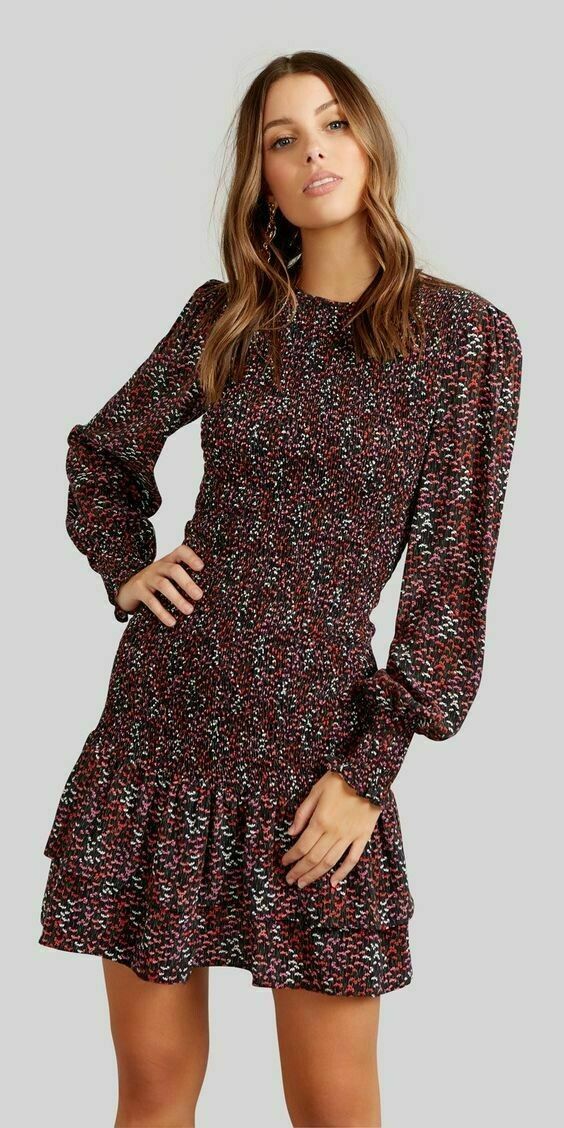 Posy Shirred Long Sleeve Mini Dress RRP$240