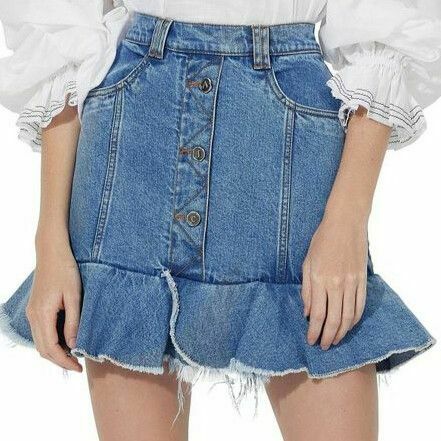 Saltwater Button Front Ruffle Hem High Waisted Denim Mini Skirt