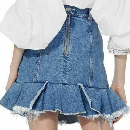 Saltwater Button Front Ruffle Hem High Waisted Denim Mini Skirt