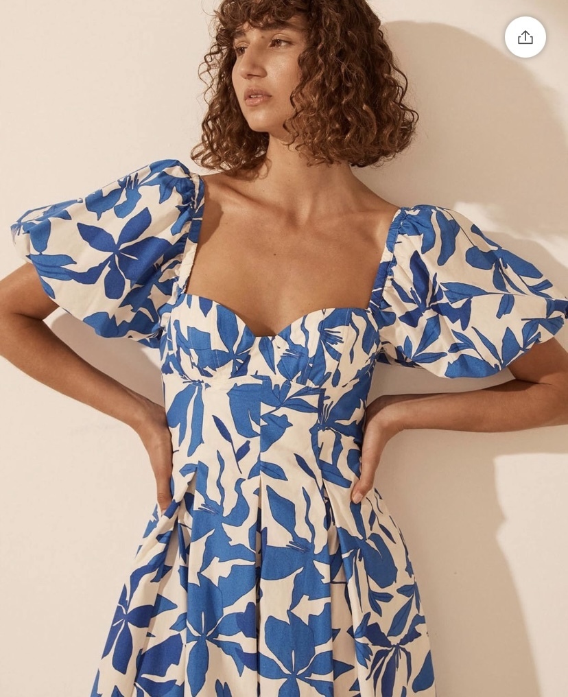 Bleue Puff Sleeve Bustier Midi Dress 