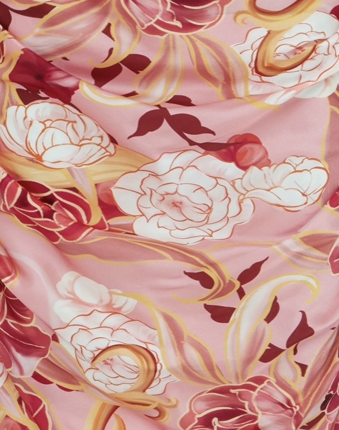 LEO LIN Rachel Cowl Neck Passion Adorn print pink silk midi dress - AirRobe LEO LIN Rachel Cowl Neck Passion Adorn print pink silk midi dress - AirRobe