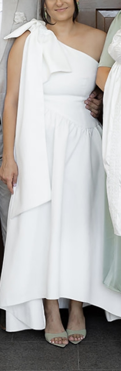 open lace back dress Janelle One Shoulder Gown In White main image 0