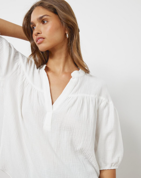 Crinkle Cotton Pop Over Shirt