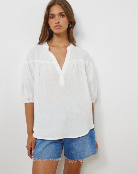 Crinkle Cotton Pop Over Shirt