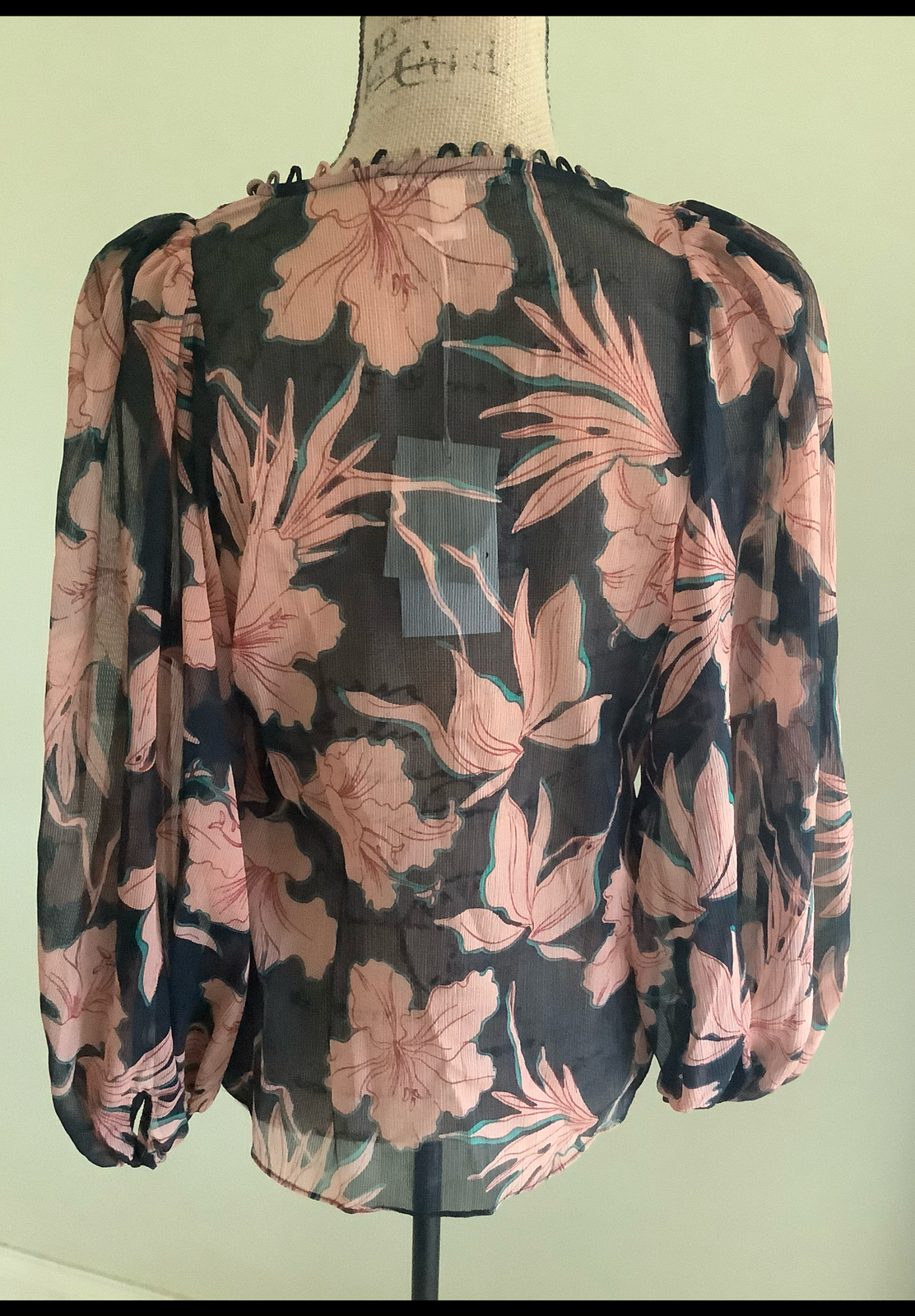 Button Neck Print Blouse