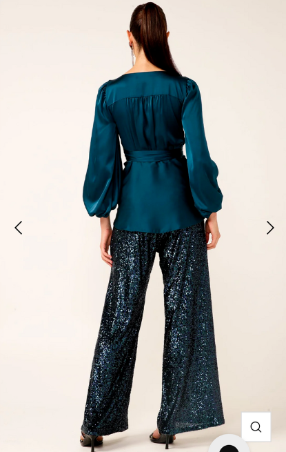 SEQUIN PALAZZO PANTS & NOLANA TOP IN PEACOCK