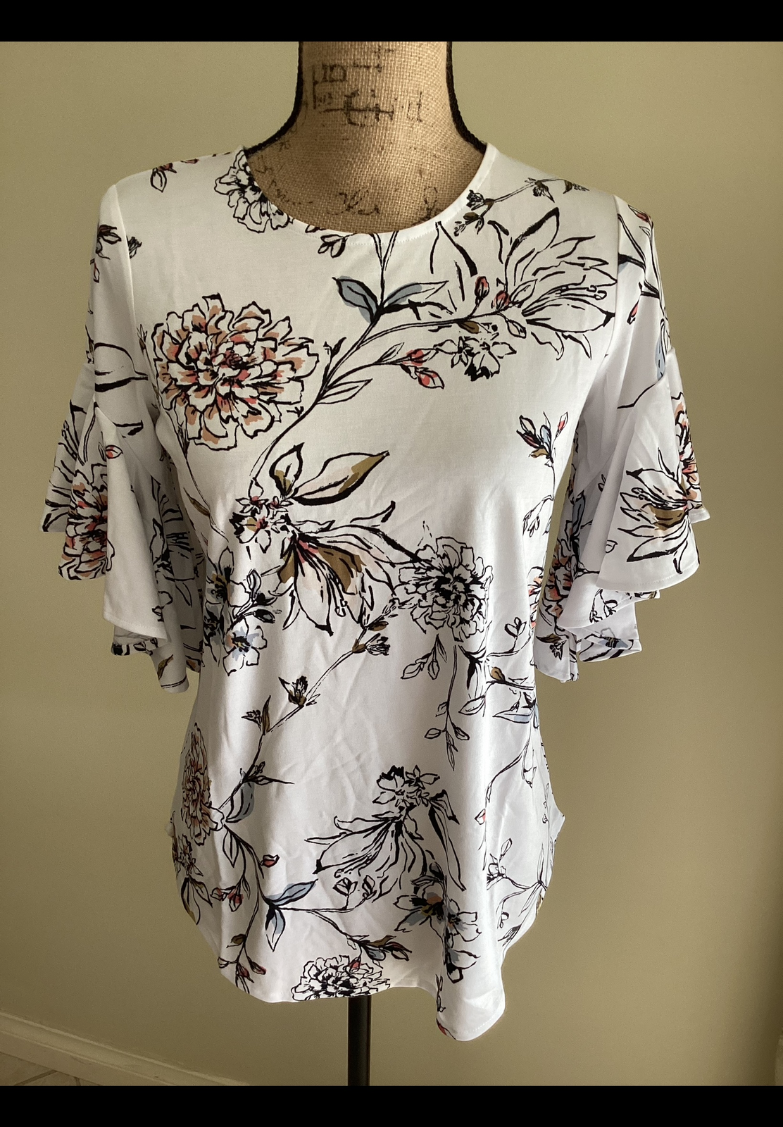 Print Ruffle Sleeve Top