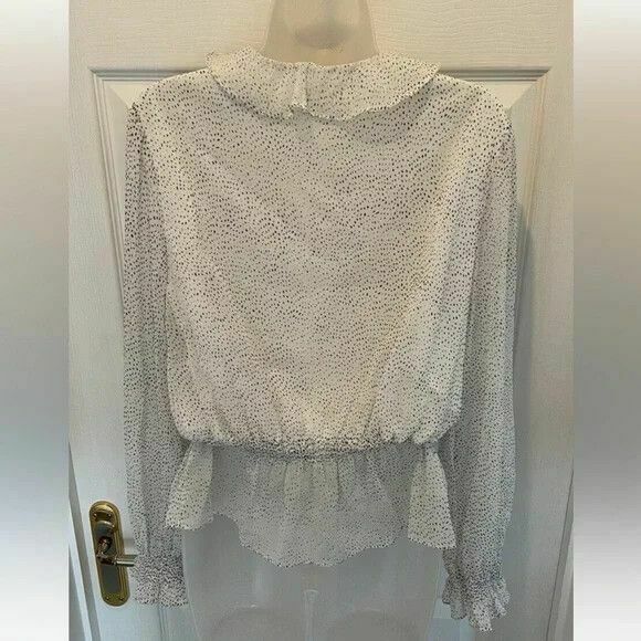 Alyanna Lace Up Ruffle Front Textured Long Sleeve Blouse Top