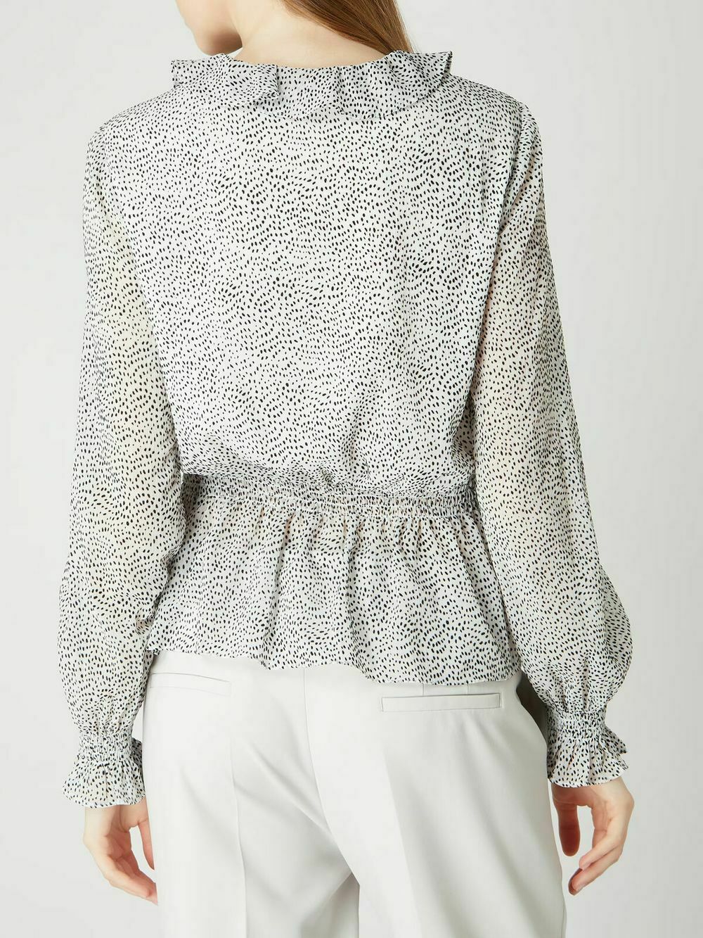 Alyanna Lace Up Ruffle Front Textured Long Sleeve Blouse Top