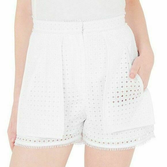 Parlez-Vous White Cotton High Waisted Shorts
