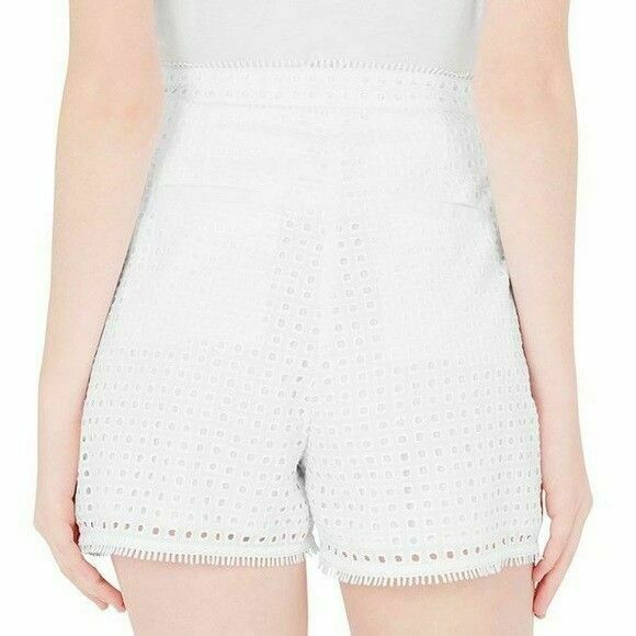 Parlez-Vous White Cotton High Waisted Shorts