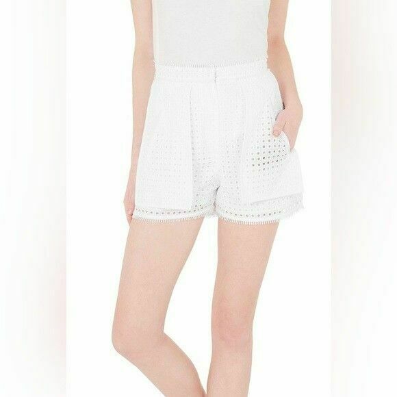 Parlez-Vous White Cotton High Waisted Shorts